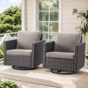 SUGOLD Patio Swivel Chairs Set of 2,PE Wicker Outdoor Rocker Chairs Bistro Set Porch Balcony Furniture - 1 of 1