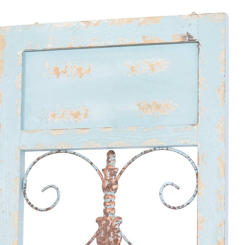 Wood Scroll Arabesque Wall Decor with Metal Fleur De Lis Relief Turquoise - Olivia &#38; May, 4 of 6