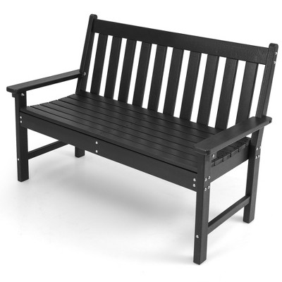 Tangkula 2-Person Outdoor Garden Park Bench All-Weather HDPE Patio Loveseat Chair with Cozy Backrest Ergonomic Loveseat Bench Black