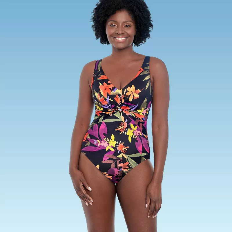 Black Twist-Front Slimming One Piece Swimsuit for France