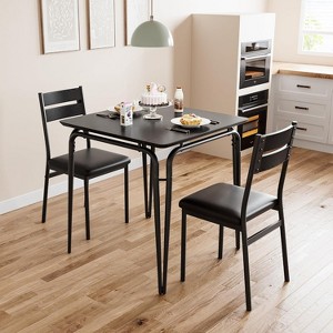 Dining Table Set for 2 with Storage Square Kitchen Table and 2 Upholstered Chairs Metal Frame Compact Space Saving Apartment Dinette - 1 of 4