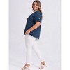 GRACE & GRANDEUR Women's Plus Size Split Neck 3/4 Sleeve Pleated Back Casual Textual Button Down Shirts - 2 of 4