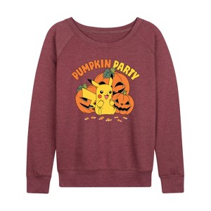 Women's - Pokémon - Pumpkin Party Lightweight French Terry Wide Neck Long Sleeve Shirt - 1 of 4