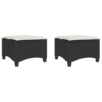 vidaXL Garden Stool Black PE Rattan 21.7 in x 21.7 in x 14.2 in