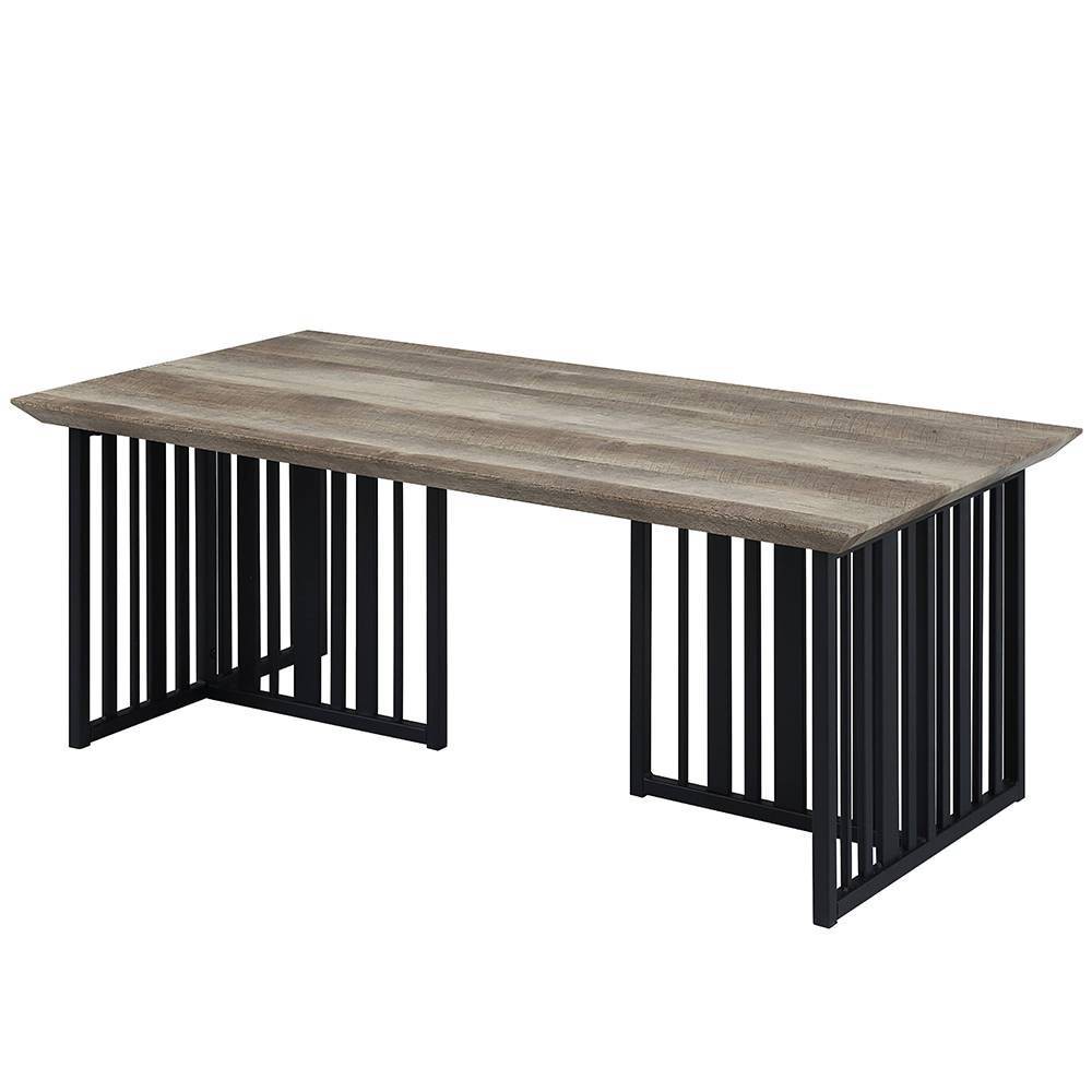 47" Zudora Coffee Table Oak & Sandy Black Finish - Acme Furniture: Sturdy Metal Legs, No Assembly Required