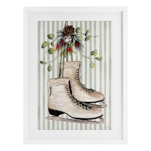 Stupell Industries Winter Ice Skates on Stripes Framed Print Under Glass Art - 1 of 4