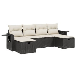 vidaXL 6 Piece Patio Sofa Set with Cushions Black and Cream - without storage - 1 of 4