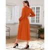 Womens Pleated Party Dress Long Sleeve V Neck Ruffle Elastic Empire Waist Wedding Guest Cocktail Dress - 4 of 4