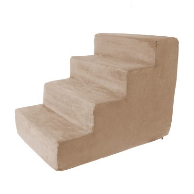 Tan 4-Step High-Density Foam Pet Stairs with Microfiber Cover