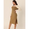 Seta T Women's Fall Color Block Round Neck Cut Out Front Long Sleeve Slit Hem Knit Sweater Midi Dress - 2 of 4
