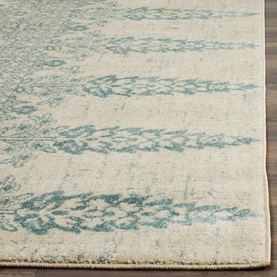 Ivory and Teal High Pile Boho Chic Runner Rug