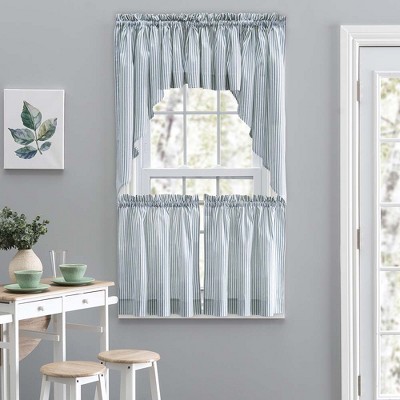 Blue Striped Cotton-Polyester Rod Pocket Valance