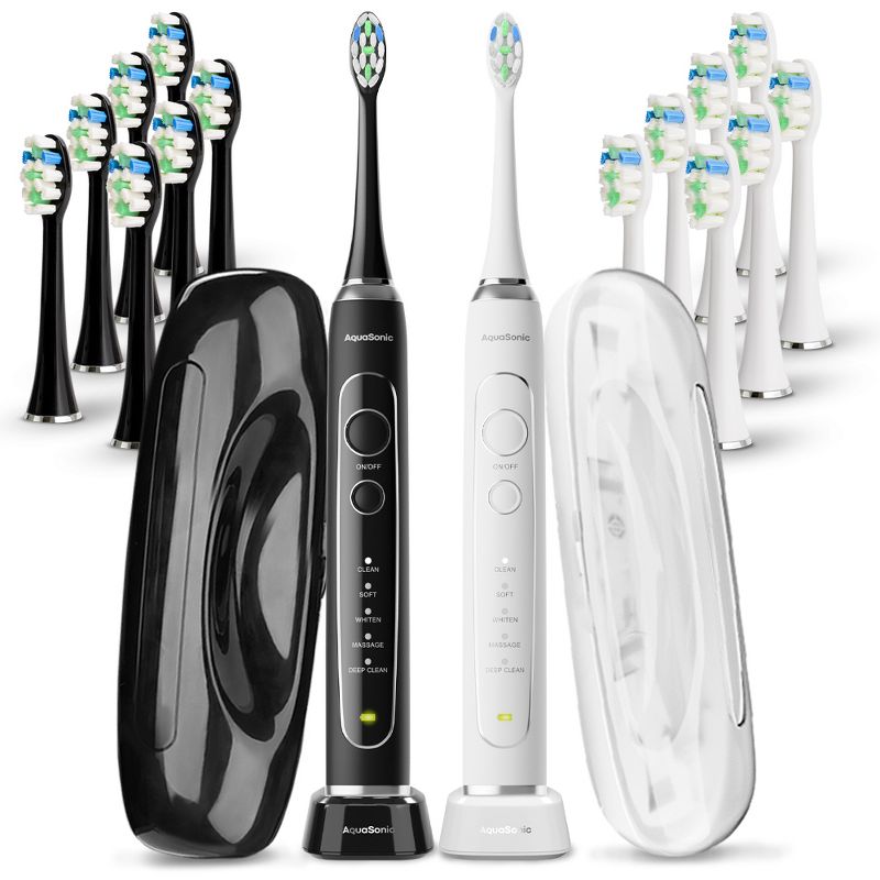AquaSonic Elite Duo Ultra-Whitening Electric Toothbrush Set - Black & White, 2 of 4