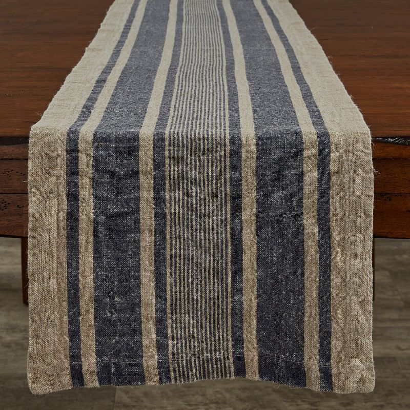 Split P Washed Linen Stripe Table Runner - 60''L - Blue, 1 of 5