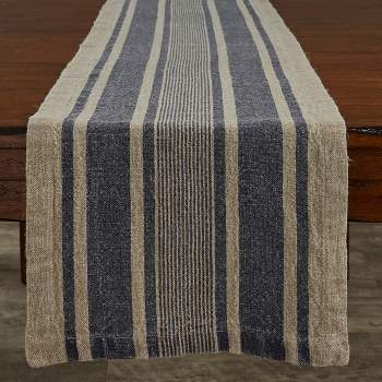 Split P Washed Linen Stripe Table Runner - 60''L - Blue
