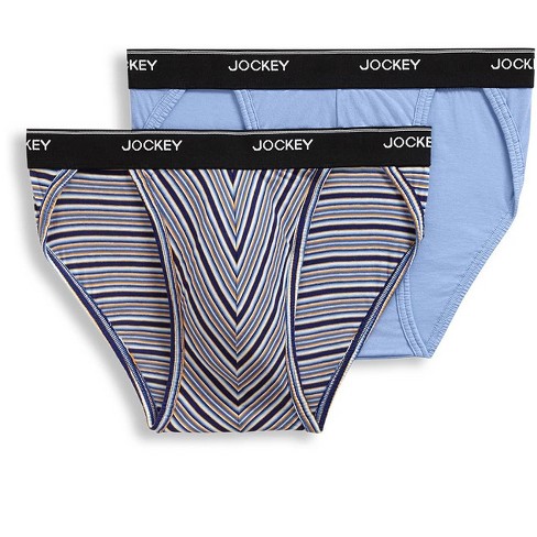 Jockey Mens Elance String Bikini 2 Pack Underwear String Bikinis 100%  cotton m Tranquil Stripe/Soft Sky Blue