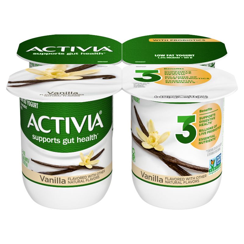 Activia Low Fat Probiotic Vanilla Yogurt - 4ct/4oz Cups, 1 of 13