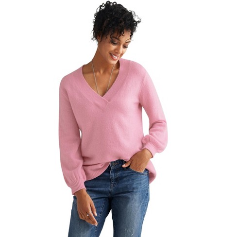 ellos Women's Plus Size Crossover V-Neck Pullover - 18/20, Pink