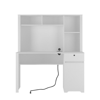 Vynxaria Computer Desk with Hutch & Bookshelf, Lockable Drawer, AC Outlets & USB Ports for Home Office Study