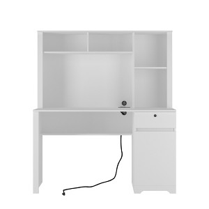 Vynxaria Computer Desk with Hutch & Bookshelf, Lockable Drawer, AC Outlets & USB Ports for Home Office Study - 1 of 4