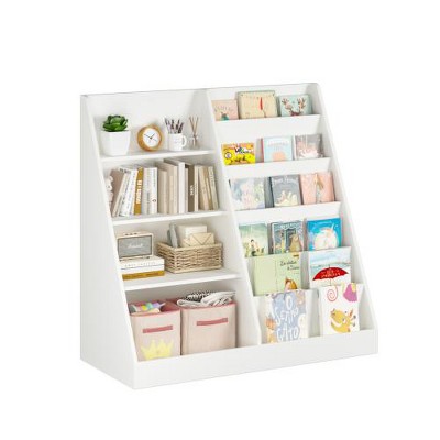 LIVAREEmlen Bookshelf and Toy Storage Organizer, Multifunctional 4 Tier Wooden Book Shelf for Kids, Children, Toddlers (White)