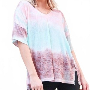 Women's Cotton Blend Tie Dye V Neck Distressed Casual Top - And The Why M - 1 of 4