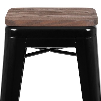Industrial Chic 30" Stackable Black Metal and Wood Bar Stool, Set of 4