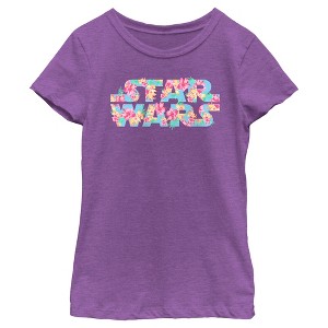 Girl's Star Wars Floral Hibiscus Logo T-Shirt - 1 of 4