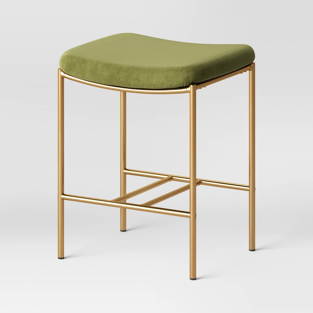 Photos - Storage Combination Orion Luxe Backless Counter Height Barstool with Brass Legs Olive Green Ve