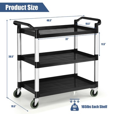 Black and Silver 3-Shelf Aluminum Utility Cart with Casters