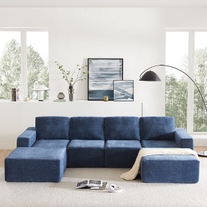NicBex Couches for Living Room 110" U Shape Sectional Sofa Couch Chenille Free Combination Upholstered Sleeper Couch Set, Beige - 1 of 4