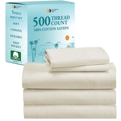 Luxury 500 Thread Count Bed Sheets Set - 100% Cotton Sateen Sheets Set, Soft, Cool & Breathable, Deep Pocket by California Design Den