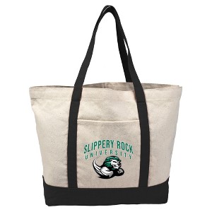 Slippery Rock University Primary Logo Canvas Tote Bag With External Pocket, Reusable Shoulder Bag for Shopping, School, Beach - 1 of 4