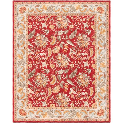 Red Floral Hand-Hooked Wool Area Rug, 6' x 9'