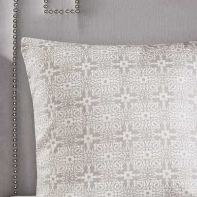 Gray Cotton Reversible King Embroidered Comforter Set