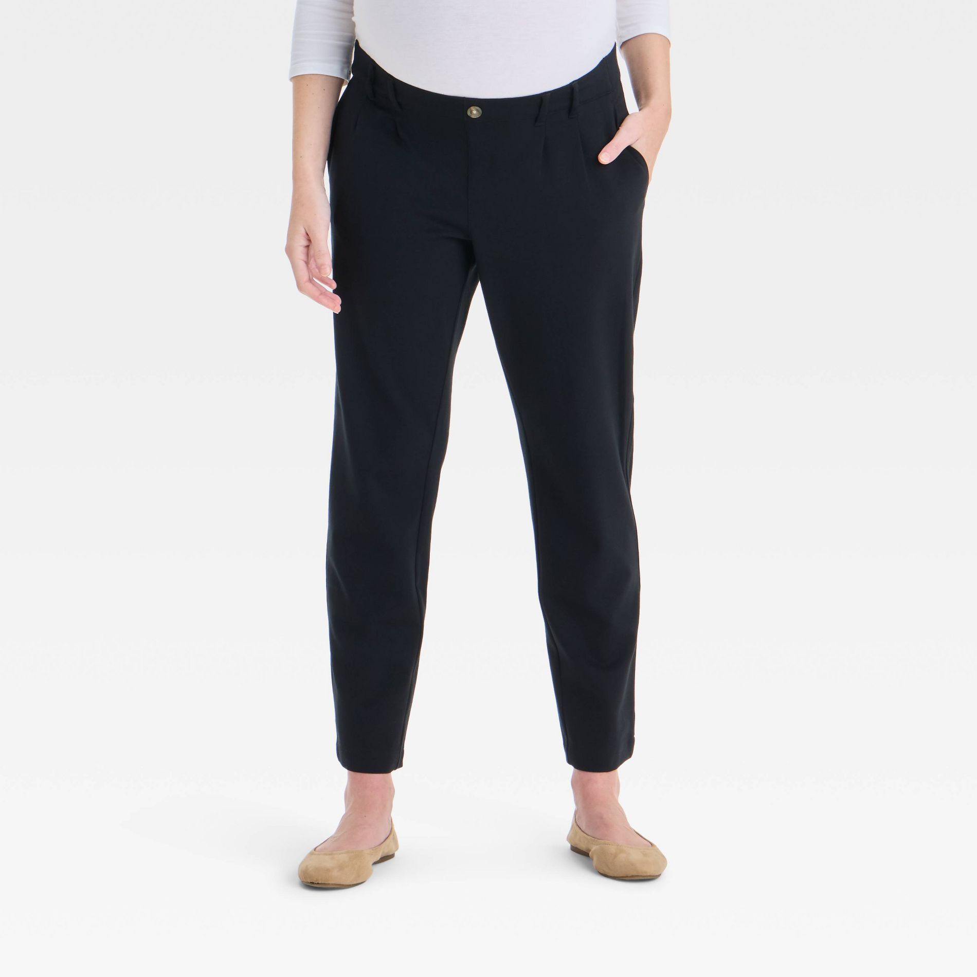 Tapered Ponte Maternity Trousers - Isabel Maternity by Ingrid & Isabel™ Black S: Over Belly, Ultimate Stretch