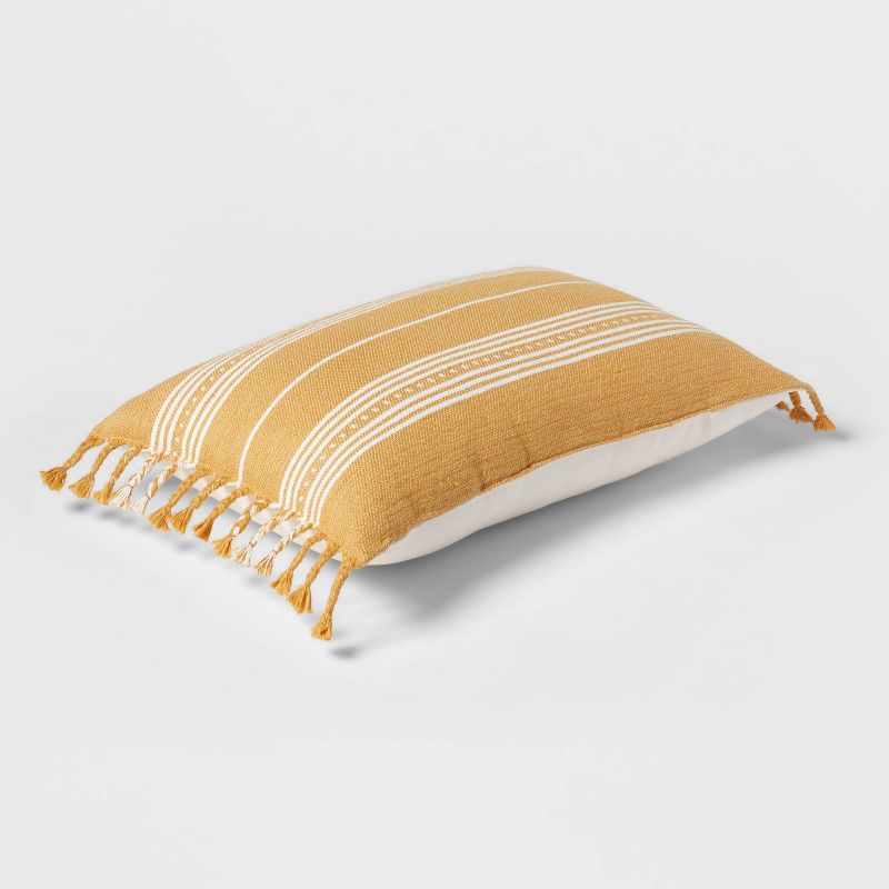 Oblong Woven Stripe Braided Fringe Decorative Throw Pillow Dark Gold - Threshold&#8482;, 4 of 9