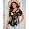Women Plus Size V Neck Button Tunic Tops Flower Print Casual Short Sleeve Swing Flowy Tunic Henley Shirts - 4 of 4