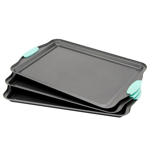 Juvale Set Of 3 Nonstick Cookie Sheets For Baking, Bakeware Pans With  Silicone Rubber Handles, 10x14 Inches : Target