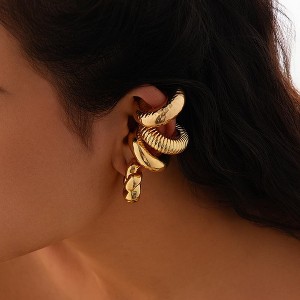 4-piece thick clip-on earring set, no piercing required, women's gold C-shaped clip-on earrings, jewelry gift. - 1 of 4