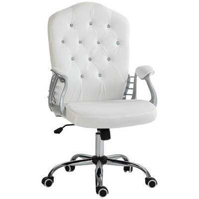 TiramisuBest White Polyester Velvet Computer Chair with Wheels, Adjustable Height & Tilt