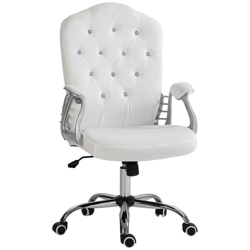 Vinsetto Home Office Chair, Velvet Computer Chair, Button Tufted Desk Chair with Swivel Wheels, Adjustable Height, and Tilt Function, 4 of 7