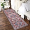 Washable Vintage Oriental Rug Non Slip Low Pile Rug Soft Throw Floor Cover Retro Medallion Foldable Indoor Carpet for Living Room Bedroom Playroom - 4 of 4