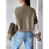Womens Sweater Cardigan Long Sleeve Cropped Cardigan Color Block Open Front Sweater with Lantern Sleeve Trendy Sweaters - 2 of 4