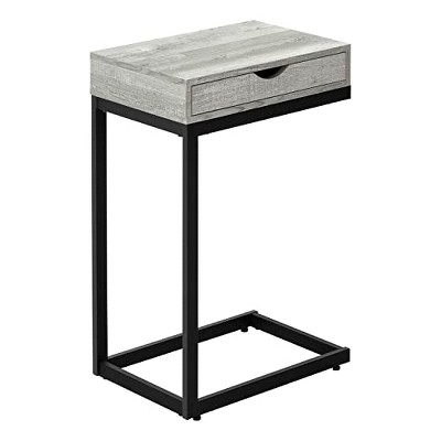 Monarch Specialties Accent Table, C-shaped, End, Side, Snack, Storage Drawer, Living Room, Bedroom, Grey Laminate, Black Metal, Contemporary, Modern