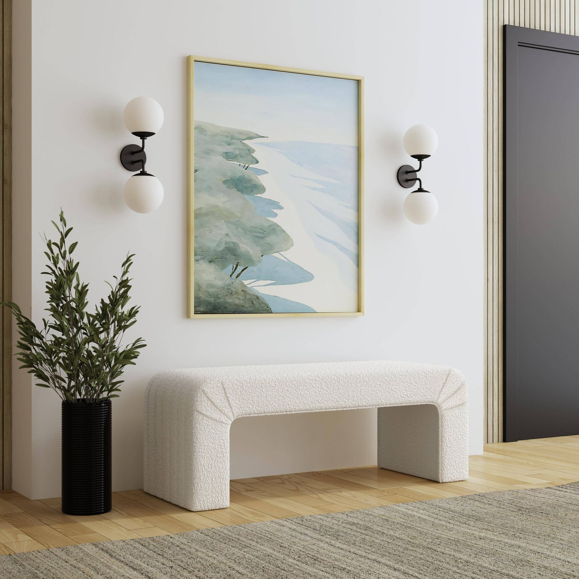 HomePop Arch Channel Bench Cream Boucle