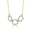 14K Yellow Gold Plated Geometric Oval Chain Necklace with Cubic Zirconia Pave – A Modern and Elegant Design Featuring Sparkling Accents - 2 of 2