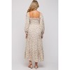 PinkBlush Cream Floral Smocked Long Sleeve Maternity Maxi Dress - 3 of 4