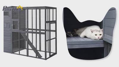 Large Dark Gray Wooden Outdoor Cat Enclosure with Perches