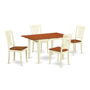 HomeStock 5-Piece Rectangle Buttermilk and Cherry Finish Solid Wood Top Dining table with 4-Chairs - 1 of 4